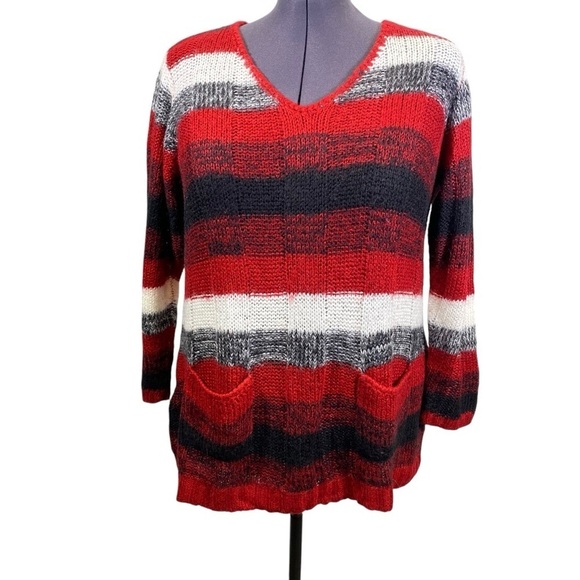 KRISTIN NICOLE Plus size 3X Pull on V neck loose knit long sleeve sweater pocket - Picture 1 of 8
